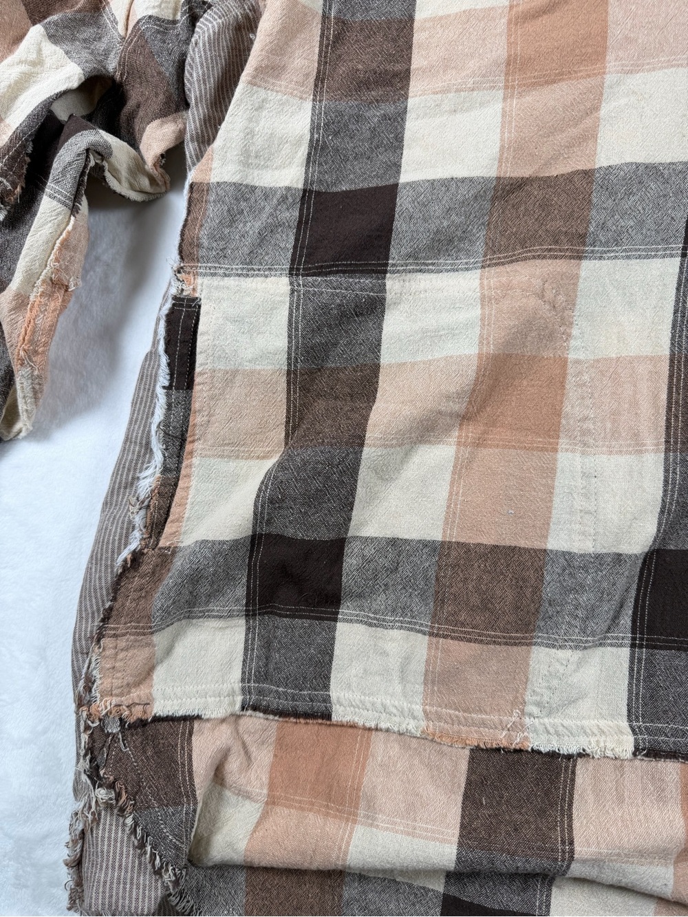 Easel Plaid Button-Front Shirt Jacket - Beige & Brown - Picture 6 of 8
